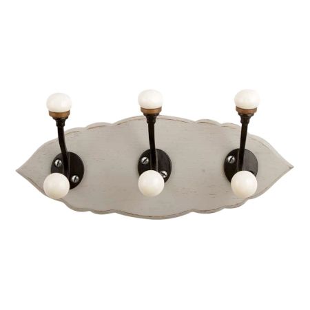 Grey Black Double Loop Ceramic Iron Wooden Hooks